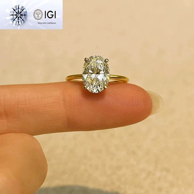 Authenticated 2Ct Oval 14K Solid Yellow Gold Engagement Lab Grown Diamond Ring