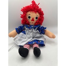 Raggedy Ann Doll Classic Red Yarn Hair Blue Floral Dress White Apron