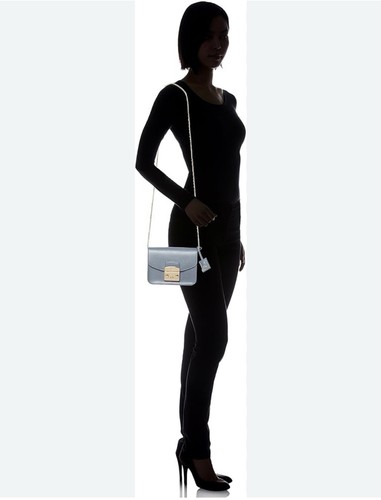 Furla Metropolis Mini Crossbody Bag Blue Leather Gold Chain Rare w/ Key - Picture 6 of 14
