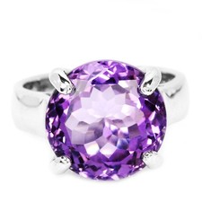925 STERLING SILVER NATURAL PURPLE AMETHYST ROUND 13 MM. RING SIZE 8.25