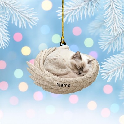 Personalized Ragdoll Cat Sleeping Angel Wings 2D Flat Xmas Ornament