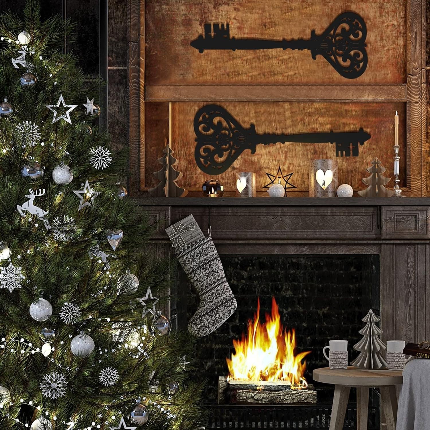 Chunful 2 Pcs Keys Wall Decor Large Skeleton Key Sign Vintage Antique Wooden Wal