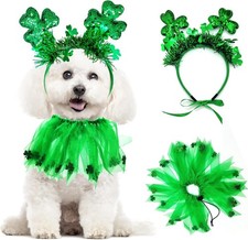 2 Pcs St. Patrick's Day Dog Costume Shiny Green Headband Puppy Collars Elastic F