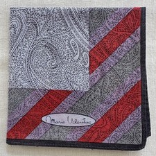 VTG Handkerchief Cotton Paisley Flourish Diagonal Line Border Pocket Square 18"E
