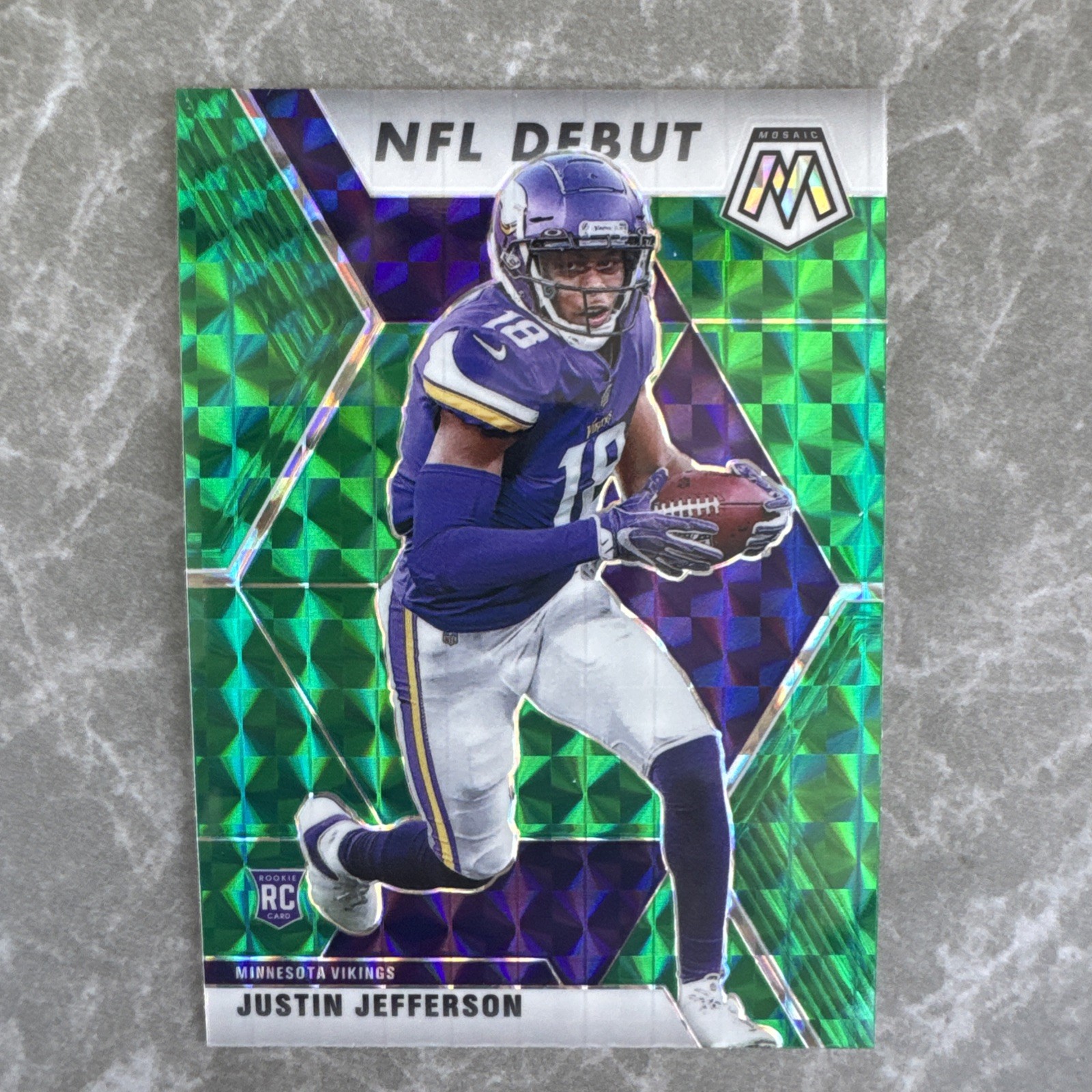 JUSTIN JEFFERSON RC GREEN MOSAIC PRIZM NFL DEBUT #270 2020 PANINI MOSAIC