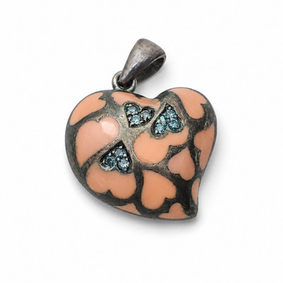 Alan K Sterling Silver 925 Pink Mother of Pearl Heart Pendant Blue Topaz Accents