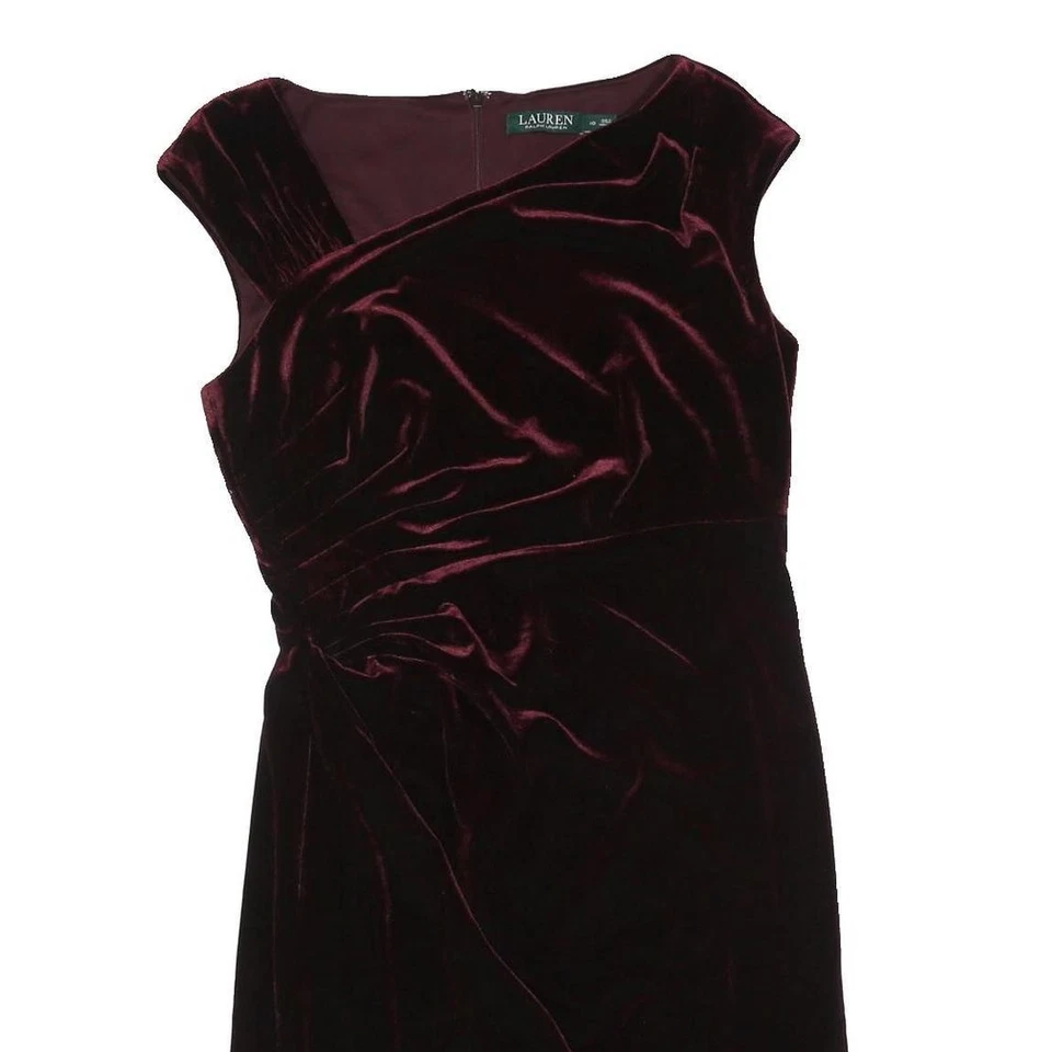 LAUREN RALPH LAUREN Mujer Granate Terciopelo Ajuste y Acampanado Sin Mangas Hasta la Rodilla Foto 2 de 4