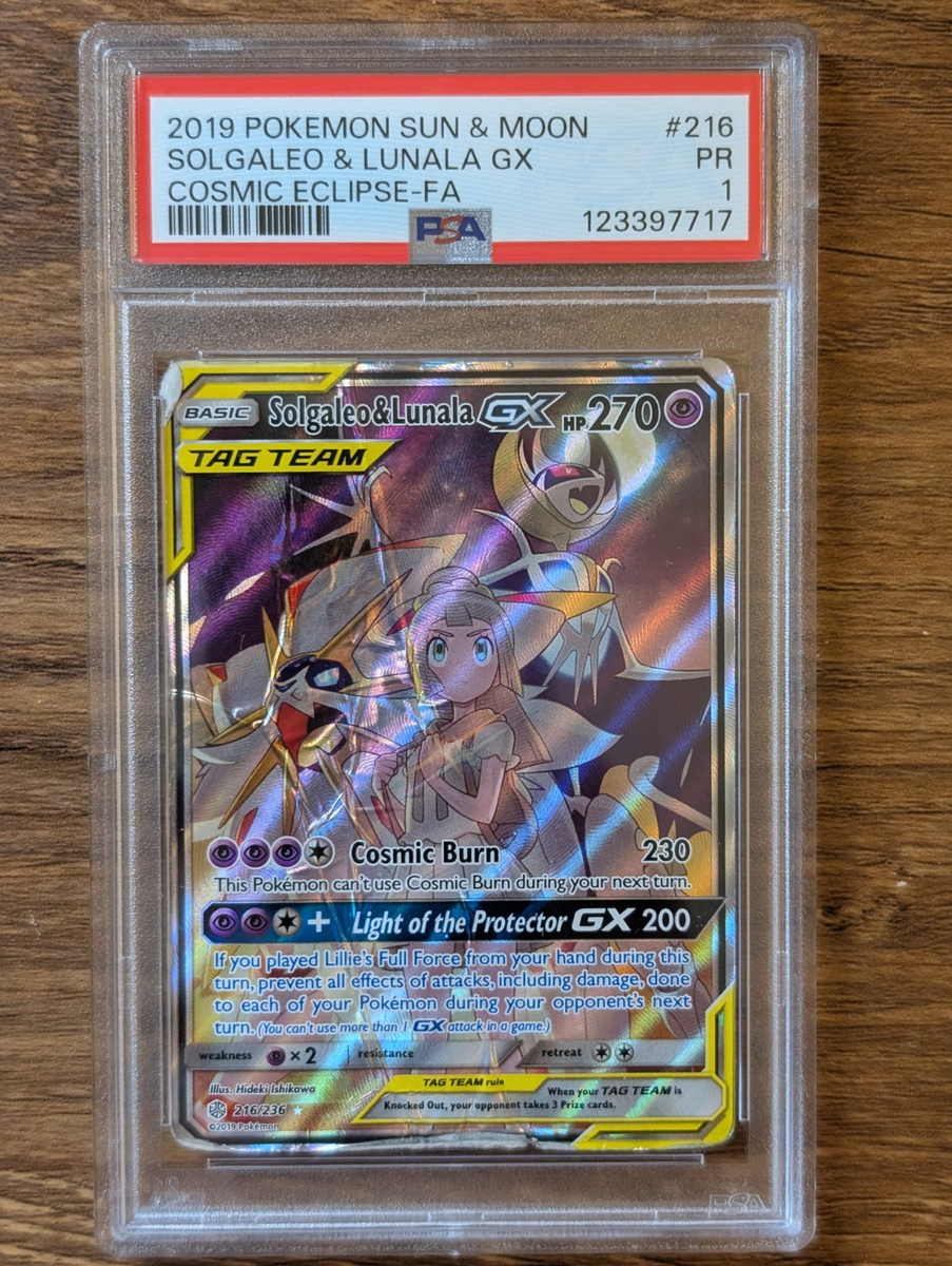 2019 Pokemon Cosmic Eclipse PSA 1 Solgaleo & Lunala GX Holo Full