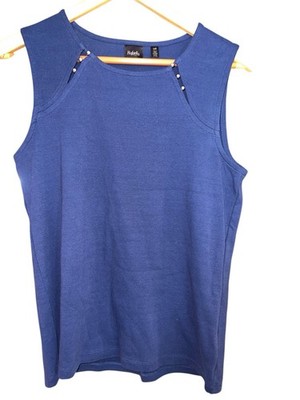 Rafaella Blue Sleeveless Knit Top Stud Detail Casual Solid Pullover Women L