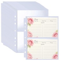 BYSLBTY 30 Pack 4x6 Recipe Card Protectors for 6 or 4" x 6" 2 Pocket , Clear