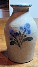 Vintage 1997 Rowe Pottery Works 6" Salt Glaze Stoneware Floral Vase