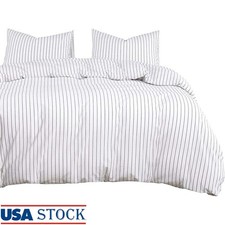 King Duvet Cover Set Cotton Striped Soft Lightweight Zipper Ties Washable New