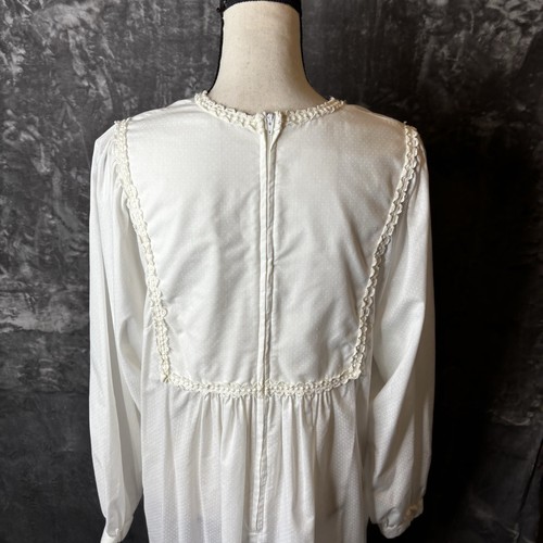 Vintage Le Voy's Dress Large White Maxi Prarie Modest High Waist Pockets - Picture 7 of 12