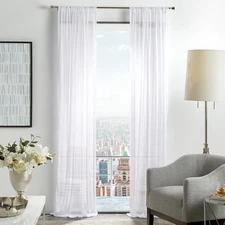Glacier Sheer Rod Pocket Window Curtain Panel Pair, 84", Soft White