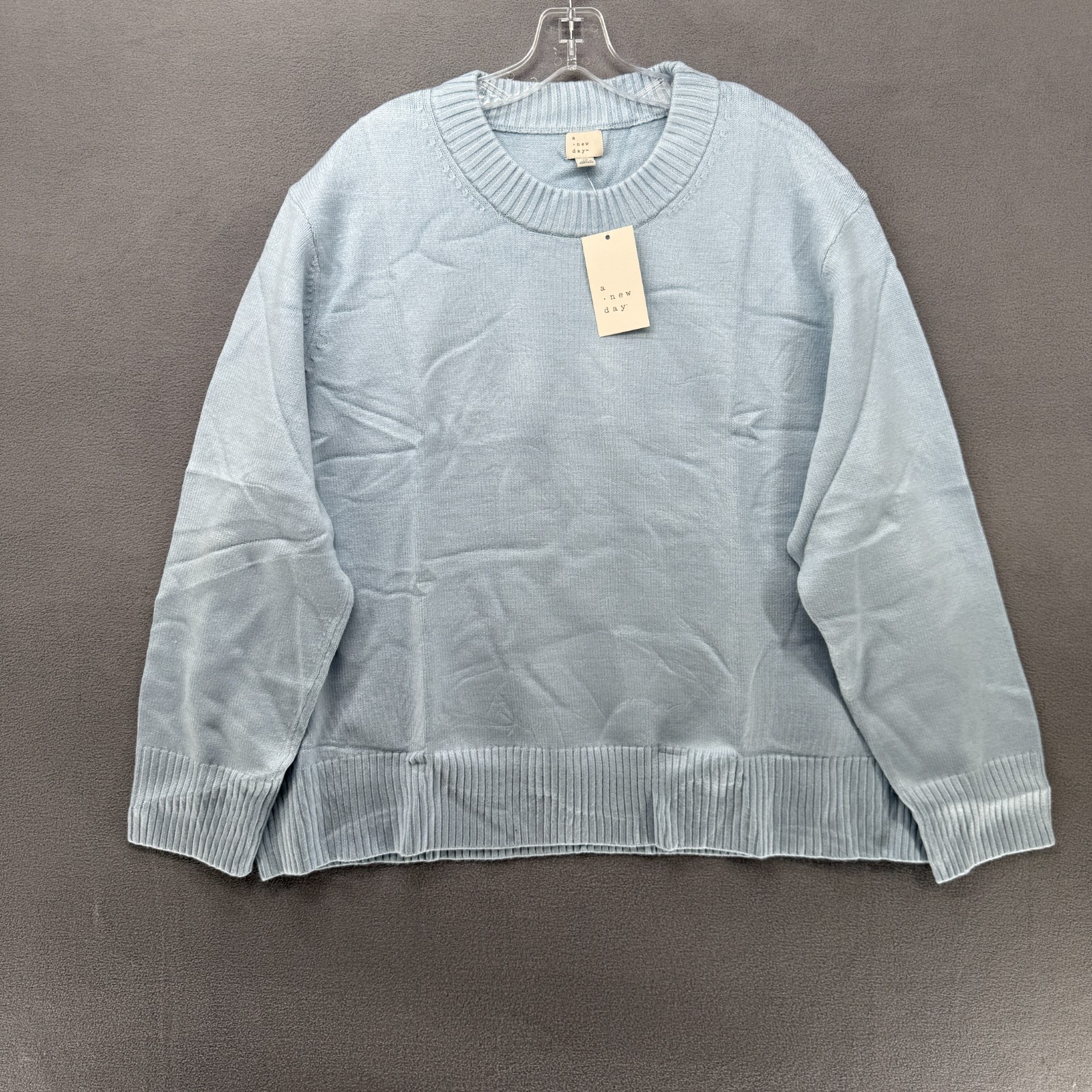 A New Day Sweater Womens 2X Light Blue Knit Long Sleeve Crew Neck Pullover