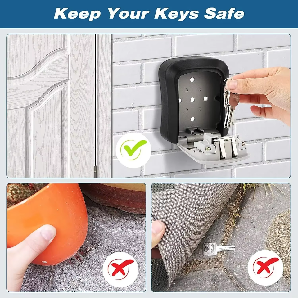 Home Key Lock Box Wall-Mounted 4-Digit Password Security Lock Key ...