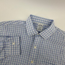 Brooks Brothers Regent Fit Gingham Dress Shirt 16-33 Non-Iron Supima Blue White