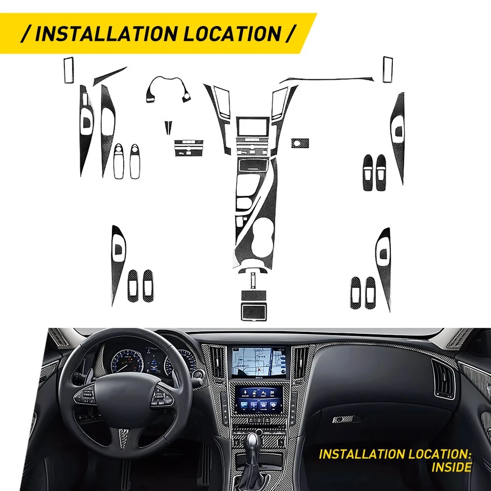 For Infiniti Q50 Q60 2014-2020 Real Carbon Fiber Full Inside Trim Cover 1-10Set - Image 4 of 4