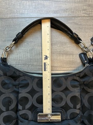 Coach Signature C Purse Brown Jacquard Hobo Bag Blue Lining 14 x