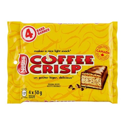 Canada Candy Coffee Crisp Chocolate Bar, 4 Count (Pack of 1), 4 Count, yellow 