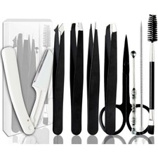 Professional Stainless Steel Tweezers Kit for Facial Hair and Eyebrow Removal 9