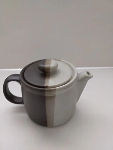 Vintage MCM 1970s McCoy 1418 Sandstone Teapot with Lid Striped Brown Cream Tan