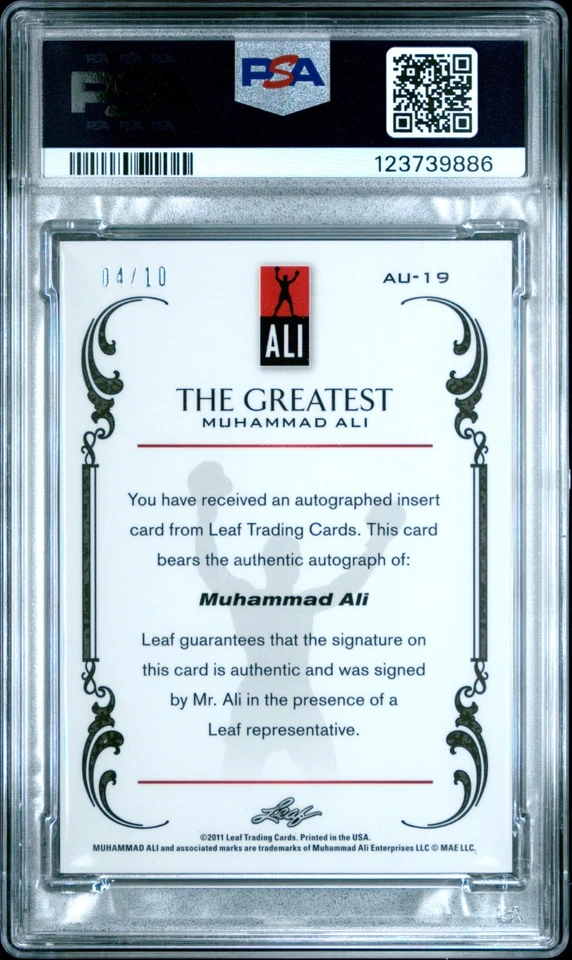 Muhammad Ali 2012 Leaf The Greatest On Card Autograph Silver /10 PSA 9 - Image 2 of 2