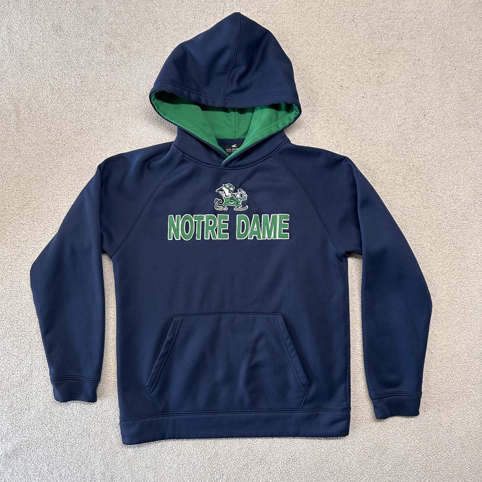 Colosseum Notre Dame Fighting Irish Navy Fleece Pullover Hoodie Youth Medium