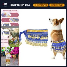 Dog Belly Dancer Skirt Costume for Pets, Sequin Hip Scarf  Waist Chain, Blue