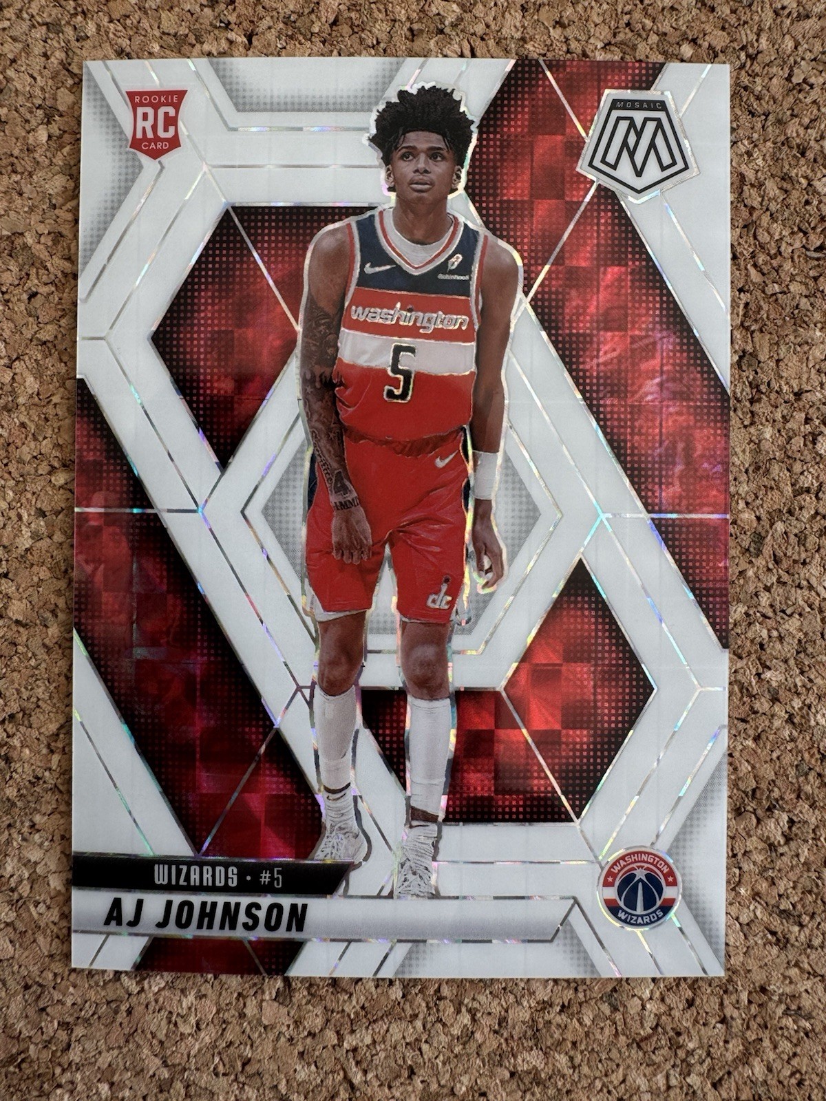 2024-25 Panini Mosaic AJ Johnson White 20/25 Rookie RC #215 Prizm Wizards SSP SP