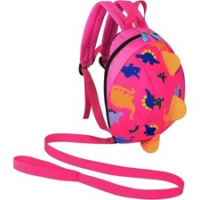 Pink Dinosaur Toddler Backpack with Detachable Safety Leash and 3D Spikes