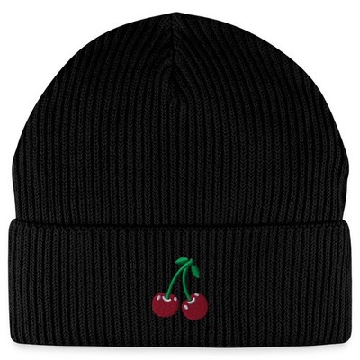 Kirschen Stickerei Bio Fisherman Beanie Mütze