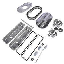 Polished Finned Valve Cover Air Breather 15 Air Cleaner For 58-86 Sbc 283-400