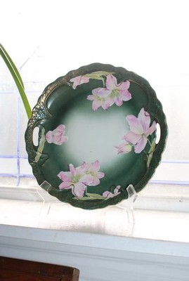 Antique Porcelain Plate Hand Painted Flowers by Three Crowns Germany