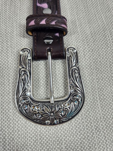 Ariat Size 22 Girls Scalloped Belt Tool Leather Manmade Brown Purple Embellished - Picture 9 of 19