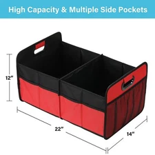 2 Compartments Red Car Trunk Organizer Collapsible Trunk Storage for Truck