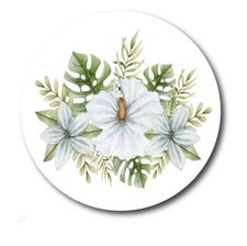 Tropical White Flowers Scrapbook Stickers Favors Floral Labels Envelope Seals