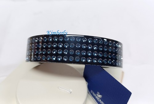 Swarovski Resin Bangle Cuff Size M Black w/Denim Blue Crystal Authentic 1160589 - Picture 5 of 13