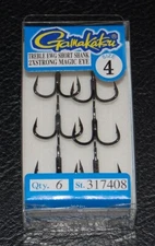 6 Gamakatsu 317408 Extra Wide Gap EWG Short Shank 2X Strong Treble Hooks Size 4