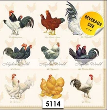 (5114) TWO Paper BEVERAGE / COCKTAIL Decoupage Art Craft Napkins - Chickens