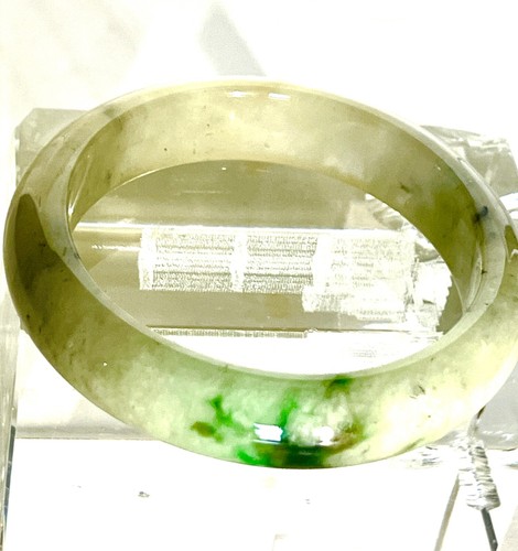 Vintage chinesisch lichtdurchlässig hellgrün & motle creme Jadeit Jade ""D"" Armreif - Bild 7 von 8