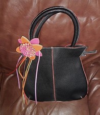 Mellow World Fashion BLACK Handbag Purse New Handmade Flower NWT 