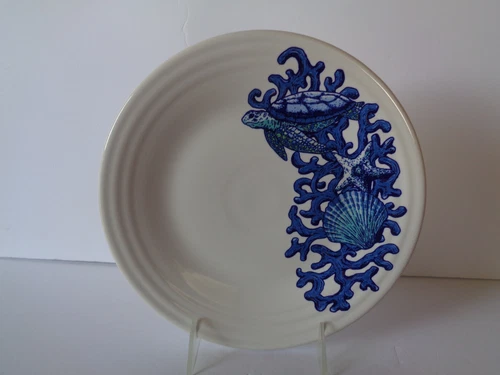 Fiesta Coastal Sea Turtle Coral Starfish White Luncheon Plate 9" Diameter