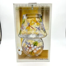 Fifth Avenue Crystal Candle Lamp Dragonfly Floral Mouth Blown Handpainted 10"
