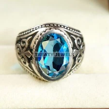 London Blue Topaz Oval Gemstone With 925 Sterling Silver Ring For Men's #B222 *