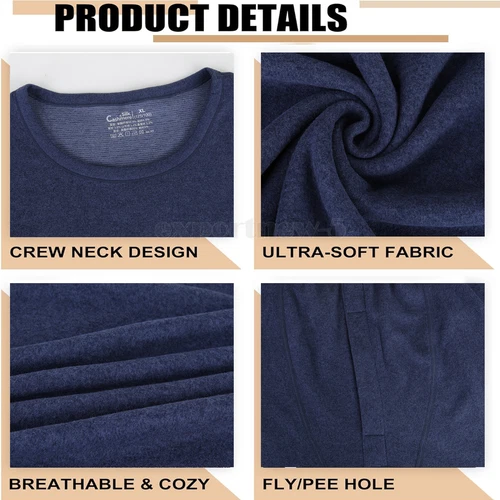 Hombres Clima Frío Invierno Vellón Forrado Térmico Largo Johns Parte Superior Inferior Conjunto Ropa Interior - Imagen 8 de 24