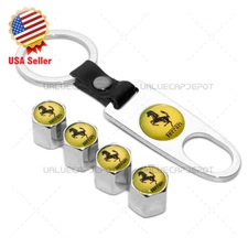 Chrome Car Wheels Tire Valves Dust Stems Air Caps Keychain Ferrari Emblem Sport