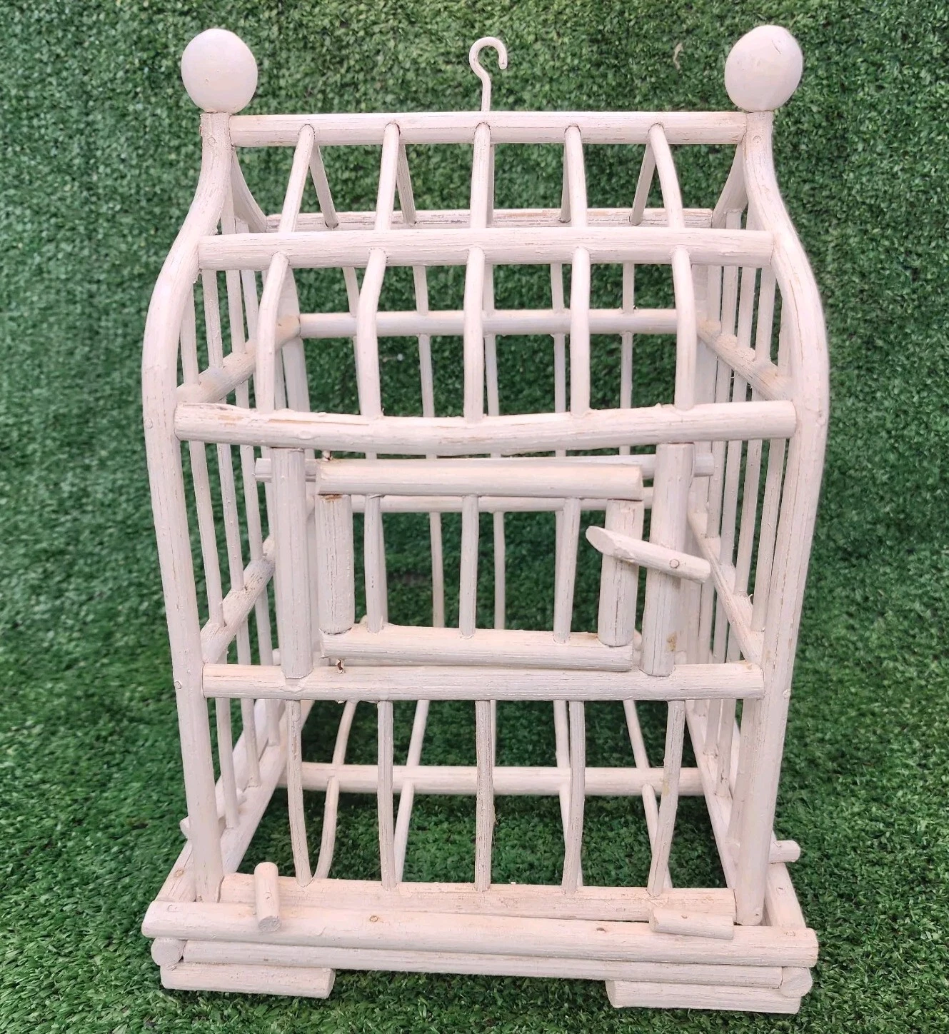 Vintage Handmade Decorative Hanging Wooden Bird Cage 12" x 8.25"