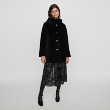 Nwt Maje Black Hooded Reversible Shearling Coat Msrp $1945 - French 38/us 6 (m)