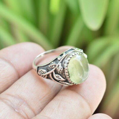 Oval Green Jade Gemstone 925 Sterling Silver Handmade Statement